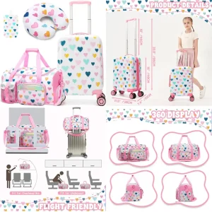 Girls 3 Piece Hard side Spinner Luggage Set with Carry-On